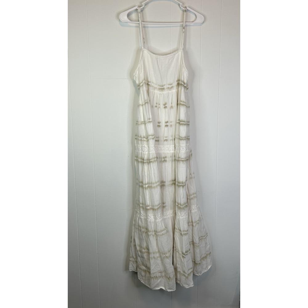 Aerie Women's Size Medium Strappy Maxi Dress White With Beige Beach Summer 169